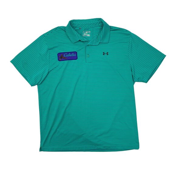 Under Armour Polo Shirt Men XXL Teal HeatGear Loose Striped Vented Seams Cabelas - Picture 1 of 11